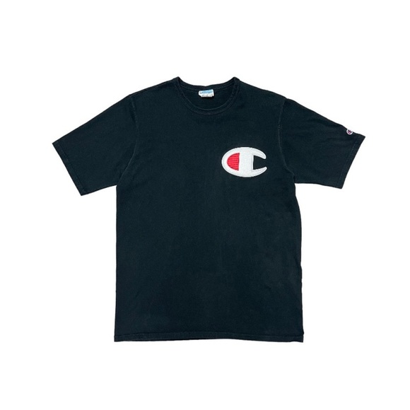 Champion Vintage T-Shirt Men's Size XL Black Big C Logo Patch Short Sleeve Retro - Picture 1 of 7